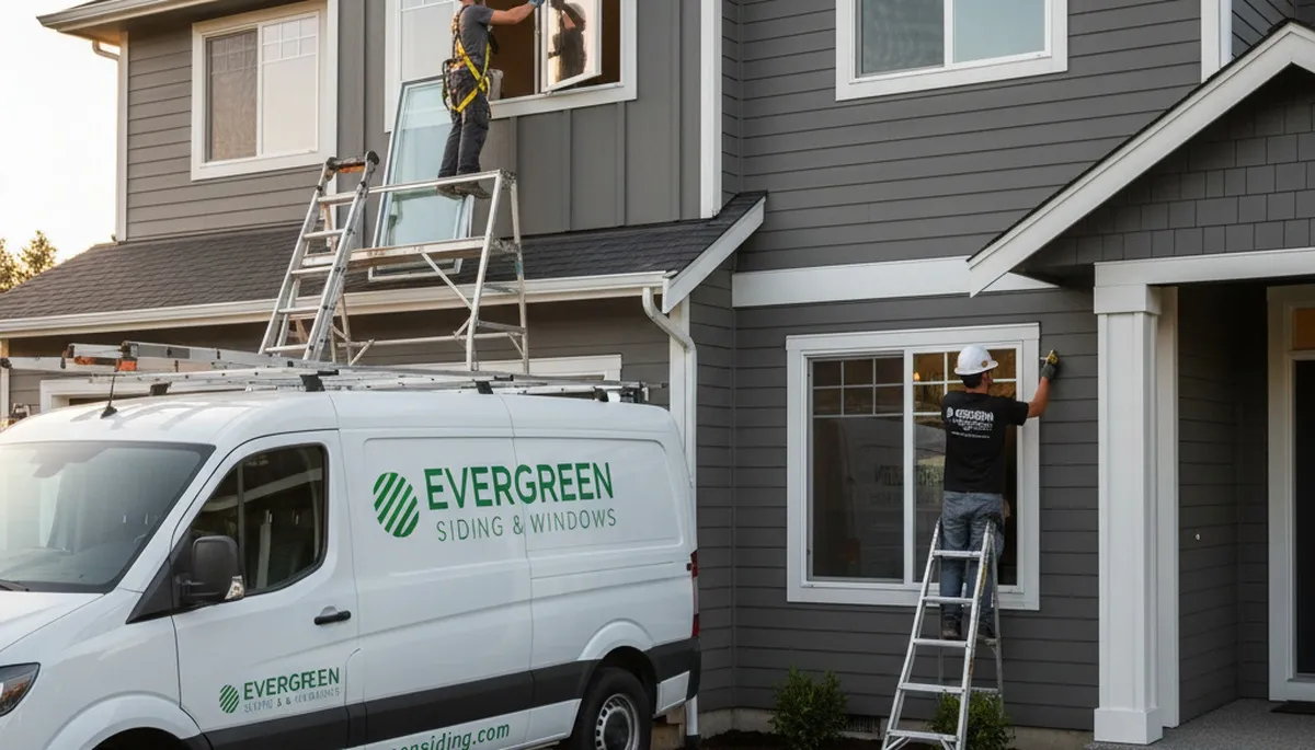 Technician repairing home window frame in San Antonio TX for Next Level Exteriors vinyl siding service